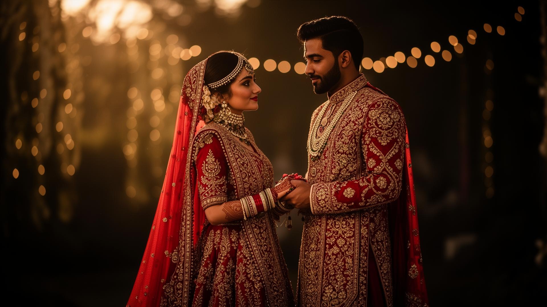 Indian wedding couple in cinematic golden light